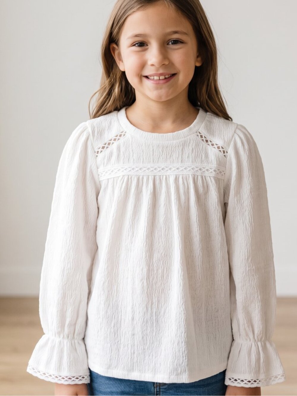 NWT | Speechless Kids Textured Long Sleeve Crochet Top | White | Medium